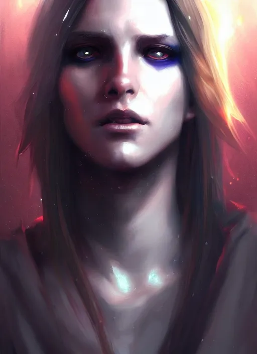 Image similar to « a portrait o cyberpunk jesus, glowing eyes, a digital painting by charlie bowater, featured on cgsociety, fantasy art, behance hd, wiccan, artstation hd »