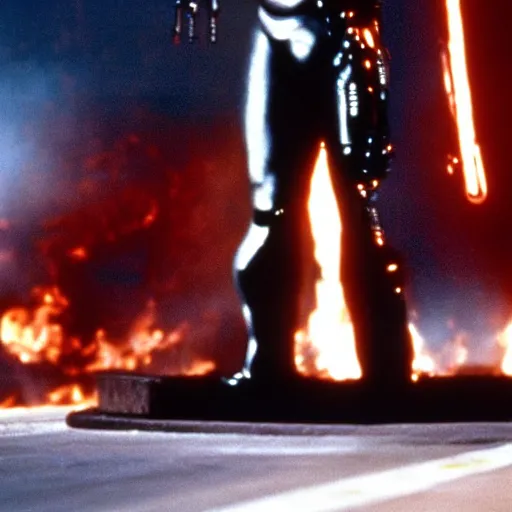 Prompt: cinematic still from terminator 2 : judgement day with the terminator played by rocky iv