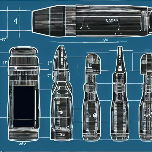 Prompt: legible technical blueprints for a functional handheld shrink - ray gun