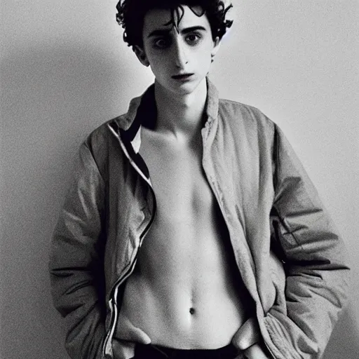 Image similar to timothee chalamet photographed by larry clark