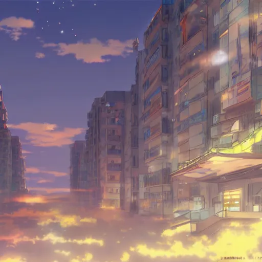 Image similar to Imaginary Number District, Academic City, Anime scenery concept art by Makoto Shinkai
