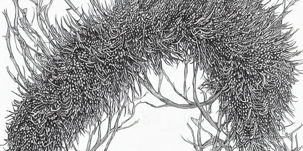 Prompt: Intricate detailed illustration, Banksia man, artistic, wildlife illustration,