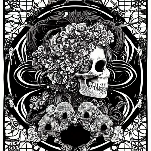 Image similar to manga skull portrait apes monkey profile skeleton illustration detailed style by James Jean Mucha pop art nouveau