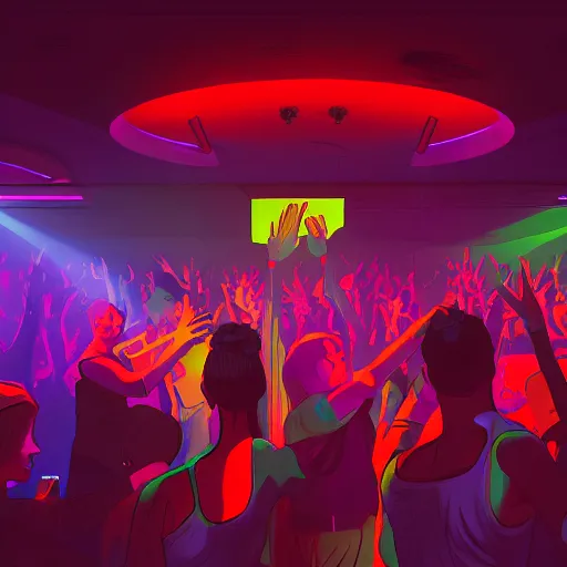Image similar to young people dancing and drinking in a nightclub, partylights, beautiful people, by alena aenami, trending on artstation