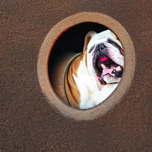 Prompt: bulldog with paws peeking out of hiding, 8k resolution, ultrarealistic