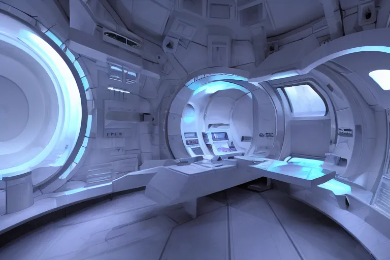 Image similar to interior of cryogenic pods room inisde a spaceship, volumetric lighting, atmospheric