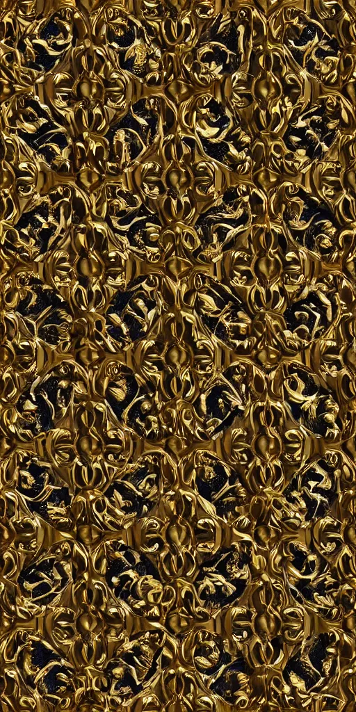 Image similar to https://media.discordapp.net/attachments/1005627368985067550/1006622841485148290/seamless_3D_baroque_gold_pattern_Beautiful_dynamic_shadows__gold_and_pearls_symmetrical_rococo_elements_damask_Artstation_ve_-H_1024_-C_12.0_-n_9_-i_-s_150_-S_3168135737_ts-1660067986_idx-7.png seamless 3D baroque gold pattern, Beautiful dynamic shadows , gold and pearls, symmetrical, rococo elements, damask, Artstation, versace pattern, supersharp, no blur, sharp focus, insanely detailed and intricate, Octane render,8K