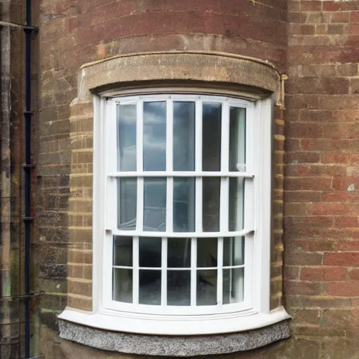 Prompt: single triangular or round sash window on a british wall