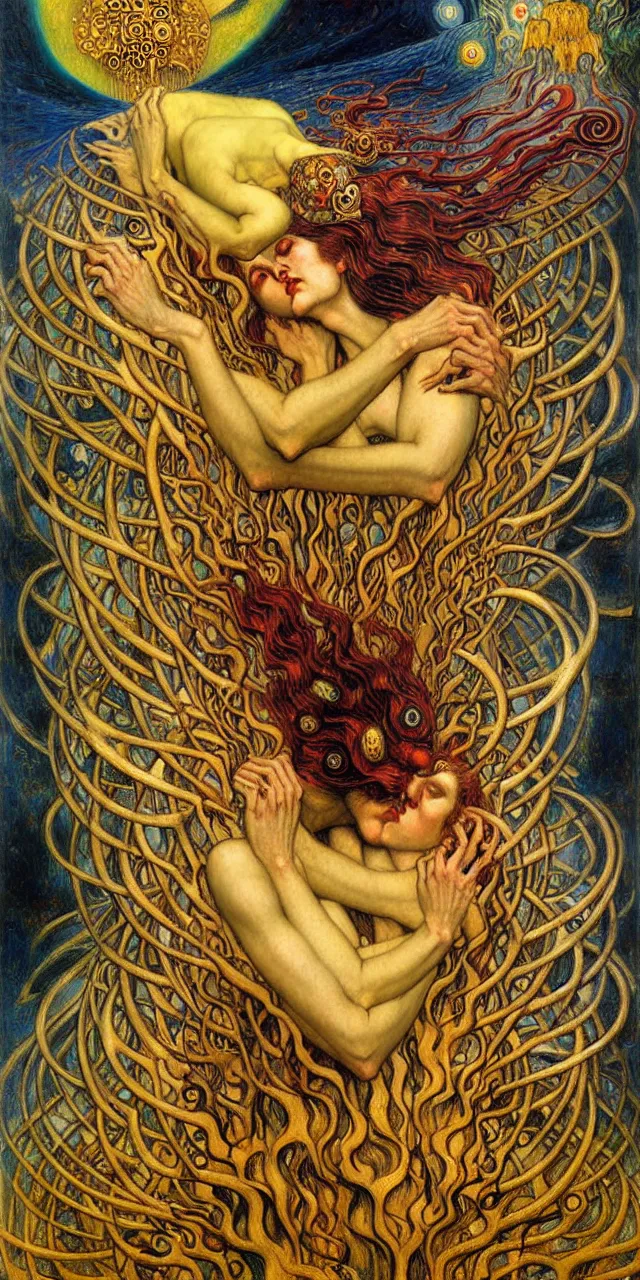 Image similar to Divine Chaos Engine by Karol Bak, Jean Delville, William Blake, Gustav Klimt, and Vincent Van Gogh, symbolist, visionary