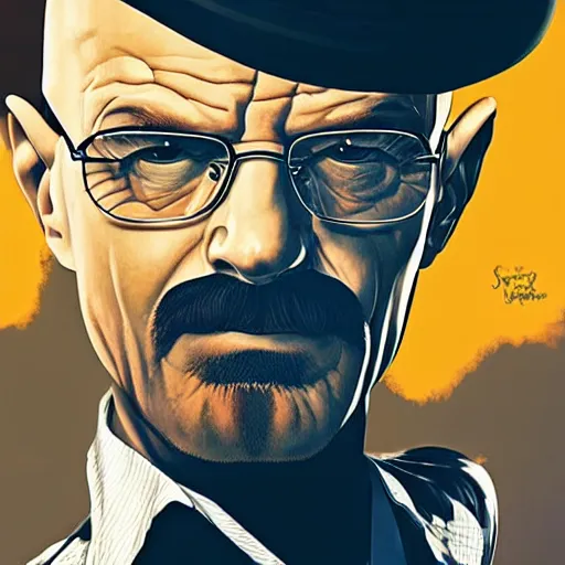 Prompt: walter white with an afro and a giant mustache, digital painting masterpiece, gorgeous brush strokes, advanced lighting technology, by shigenori soejima