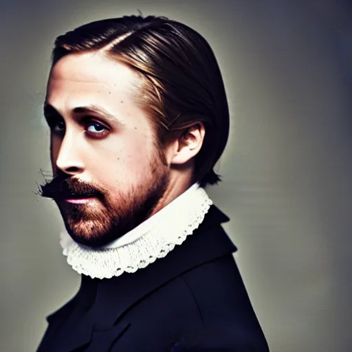 Image similar to portrait of ryan gosling as a 1 8 th century french aristocrat, large mustache,