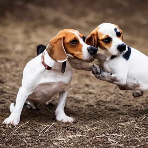 Image similar to beagles fighting in a cage