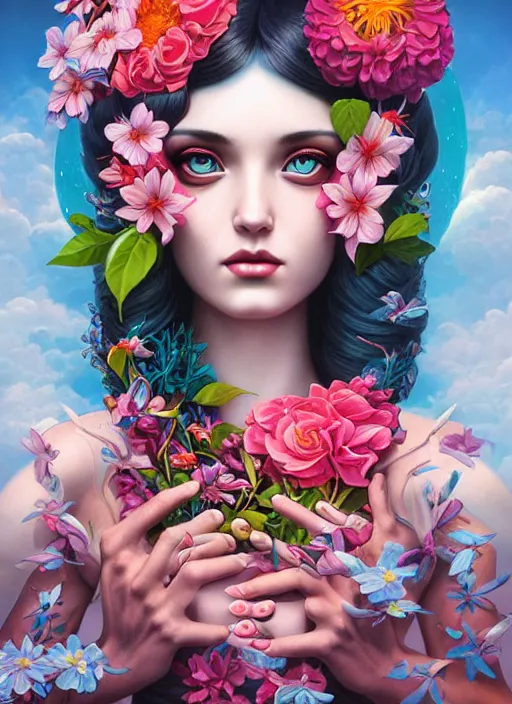 Image similar to the elemental goddess of spring, pixar style by tristan eaton, artgerm, tom bagshaw