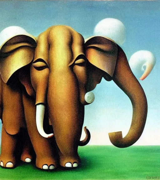 Image similar to slavic pagan elephant god by combined styles of rene magritte and salvadore dali