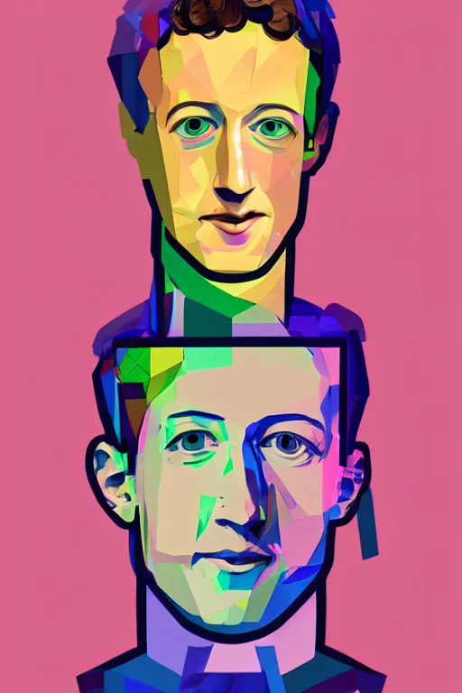 Image similar to cubist portrait of mark zuckerberg cutout digital illustration cartoon colorful beeple