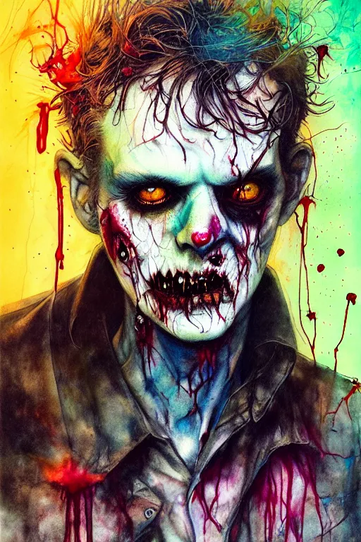 Prompt: zombie cop by agnes cecile, enki bilal, brian froud, bernie wrightson, intricated details, 3 / 4 view, full body portrait, extremely luminous bright design, horror, pastel colours, toxic drips, autumn lights