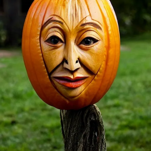 Image similar to gourd carved to look like the face of amber heard