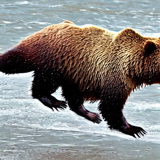 Image similar to jumping grizzly bear, photo, masterpiece