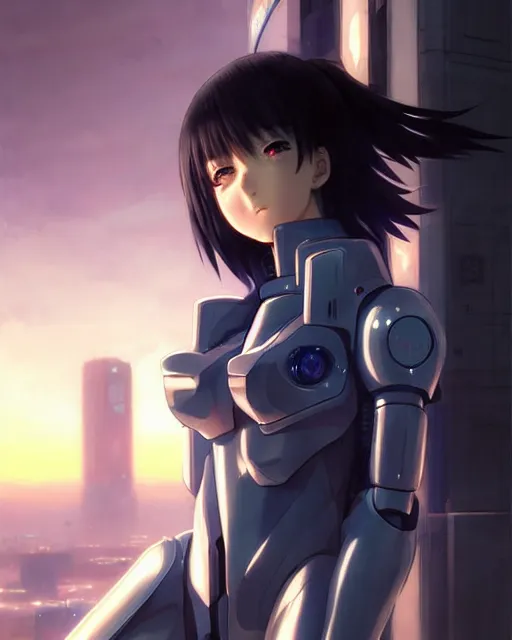 Image similar to portrait Anime Girl in mecha armor in night tokyo Sharp fine face pretty face, realistic shaded Perfect face, fine details. Anime. cyberpunk realistic shaded lighting by katsuhiro otomo ghost-in-the-shell, magali villeneuve, artgerm, rutkowski Jeremy Lipkin and Giuseppe Dangelico Pino and Michael Garmash and Rob Rey