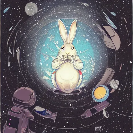 Image similar to A lost sci-fi rabbit, space rabbit, interstellar black hole, by James Jean And WLOPPRO