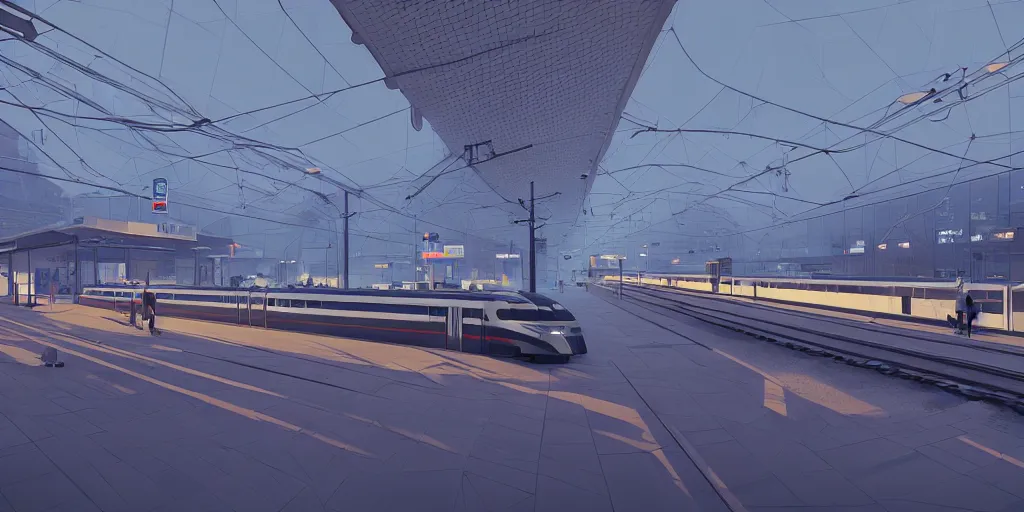 Prompt: a modern train station, by pascal campion, octane render, unreal engine 6, epic game graphics, conceptual art, ray tracing