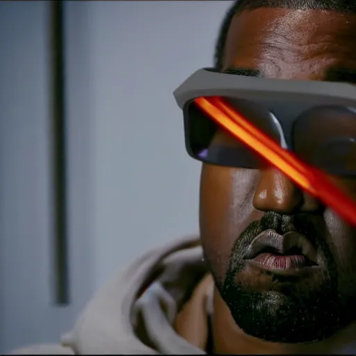 Image similar to cinematic shot of Kanye West wearing a half-life HEV suit and holding a crowbar in an apartment, 8k, professional lighting,