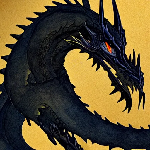 Image similar to watercolour fantasy of a black dragon