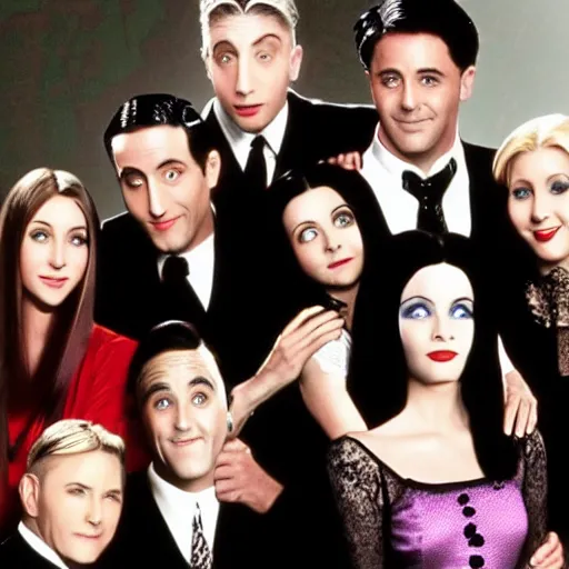 Image similar to the adams family, with the cast of friends, black and white