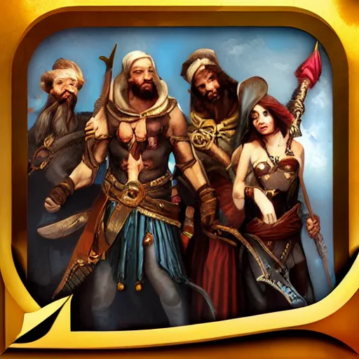 Prompt: 4 adventurers taking group photo original sin 2 photo group icon hd sharp