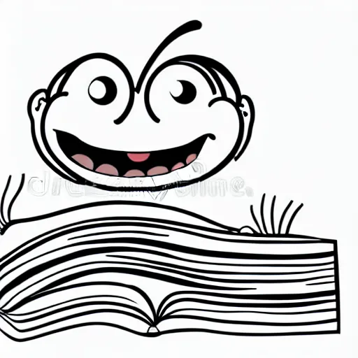 Image similar to book illustration of happy worm character, book illustration, monochromatic, white background, black and white image