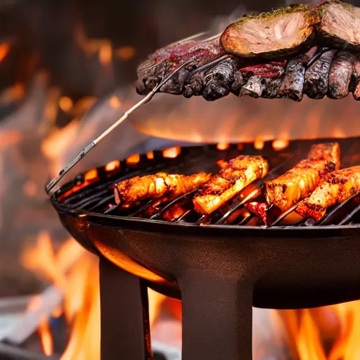 Prompt: a photorealistic photograph of a bbq grill with a wood log inside.Trending on Artstation, featured on Behance, well-rendered, Unreal Engine, 4K HD