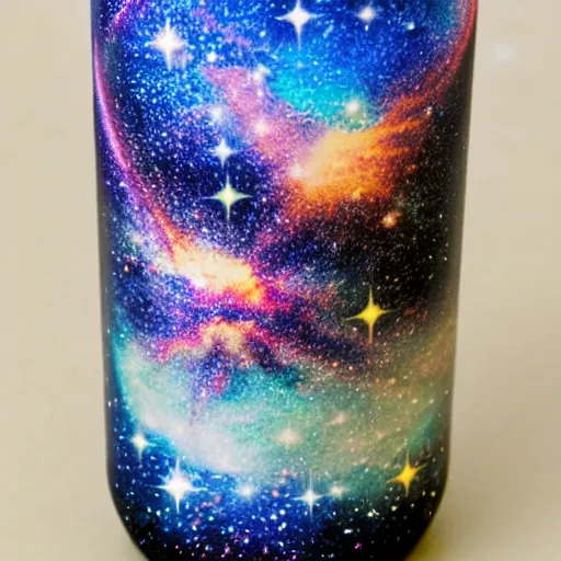 Image similar to galaxy in a Dasani bottle