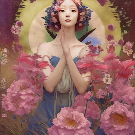 Prompt: a japanese girl as flower maiden, anime key visual, by annie swynnerton and tino rodriguez and charlie bowater and tom bagshaw and nicholas roerich and jean delville and evelyn de morgan and lucien freud, dramatic lighting, floral tattoos, rich colors, smooth sharp focus, extremely detailed, adolf wolfli