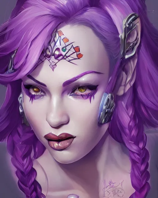 Image similar to beautiful female purple hair tattoo symmetrical face eyes twitch streamer full length fantasy art jynx league of legends Video game icon, 2d game art gta5 cover , official fanart behance hd artstation by Jesper Ejsing, by RHADS, Makoto Shinkai and Lois van baarle, ilya kuvshinov, rossdraws