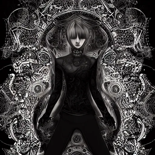 Prompt: a woman with 4 arms, wearing a black shirt and black pants, intricate details, highly detailed, digital art, fantasy, mystical, digital painting, illustration, elegant