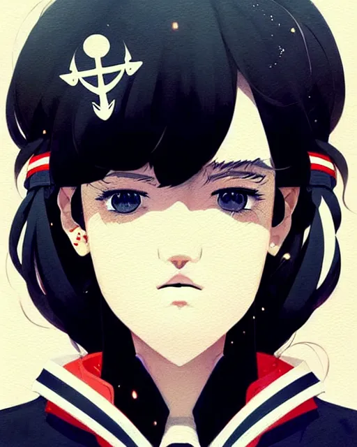 Image similar to a ultradetailed beautiful panting of a stylish woman wearing a sailor uniform, she has black hair, by conrad roset, greg rutkowski and makoto shinkai, trending on artstation