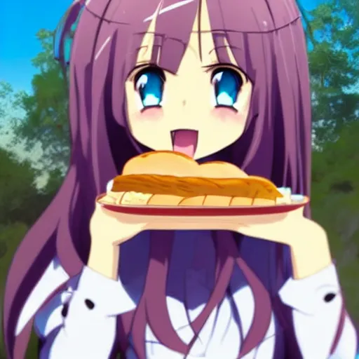 Prompt: cute anime girl eating bread