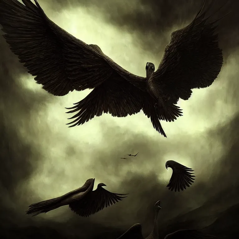 Image similar to epic professional digital art of winged smooth bodied avians, moody atmospheric lighting, painted, intricate, detailed, foreboding, by leesha hannigan, wayne haag, reyna rochin, ignacio fernandez rios, mark ryden, iris van herpen,, epic, stunning, gorgeous, much wow, cinematic, masterpiece.