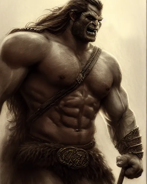 Image similar to henry cavill as orc barbarian | | pencil sketch, realistic shaded, fine details, realistic shaded lighting poster by greg rutkowski, magali villeneuve, artgerm, jeremy lipkin and michael garmash and rob rey