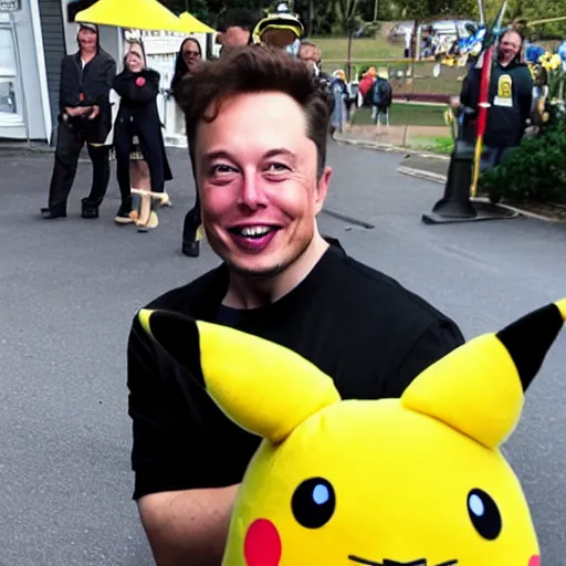 Image similar to elon musk Wearing a pikachu costume