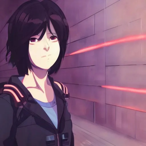 Image similar to makoto shinkai. robotic android girl. cyberpunk.