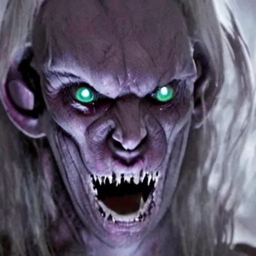 Image similar to a creature from a major horror hollywood movie, dark elf evil glowing eyes