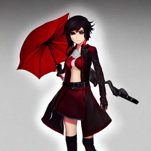 Image similar to A portrait of Ruby Rose from RWBY, anime, artstation, Pixyv, Danbooru, Gelbooru, detailed, masterpiece