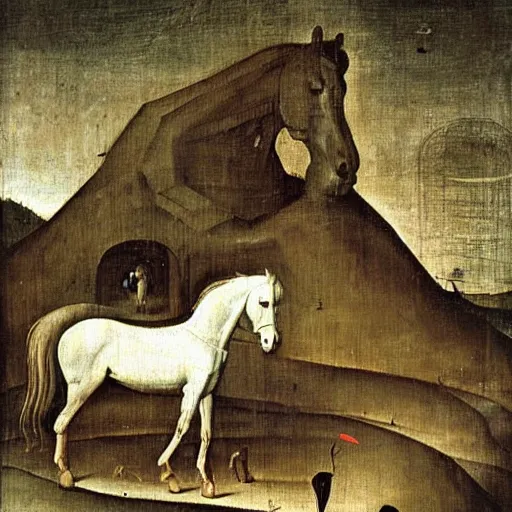 Image similar to white horse at night by hieronymus bosch