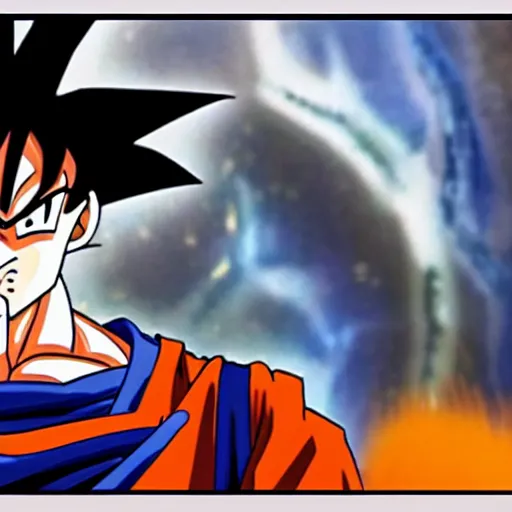 Prompt: Goku standing at the door menacingly