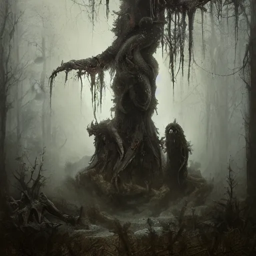 Prompt: elder demons from the abyss in a misty forest, by emil melmoth, by rozalski, by greg rutkowski, cinematic