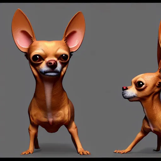 Image similar to antropomorphic!!!!!!!!!!!! chihuahua man living in an extradimensional reality where it is a god, in the style of wlop, illustration, epic, fantasy, hyper detailed, smooth, unreal engine, sharp focus, ray tracing, physically based rendering, renderman, beautiful