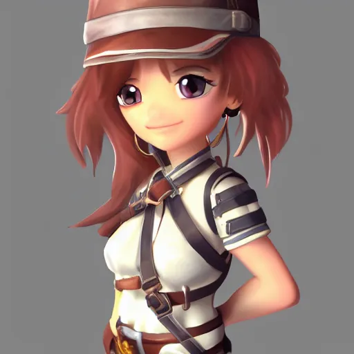 Image similar to female explorer mini cute girl, adoptable, highly detailed, rendered, ray - tracing, cgi animated, 3 d demo reel avatar, style of maple story and aura kingdom, maple story indiana jones, cool clothes, soft shade, soft lighting, portrait pose