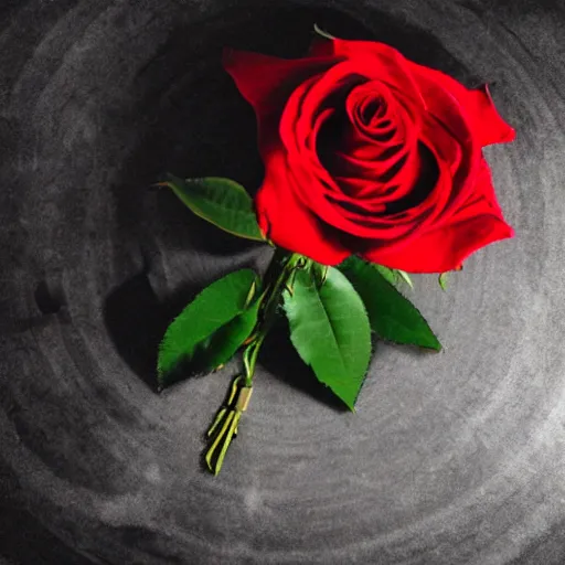 Prompt: red roses, laying on a vinyl record, dark photo, faded, noir