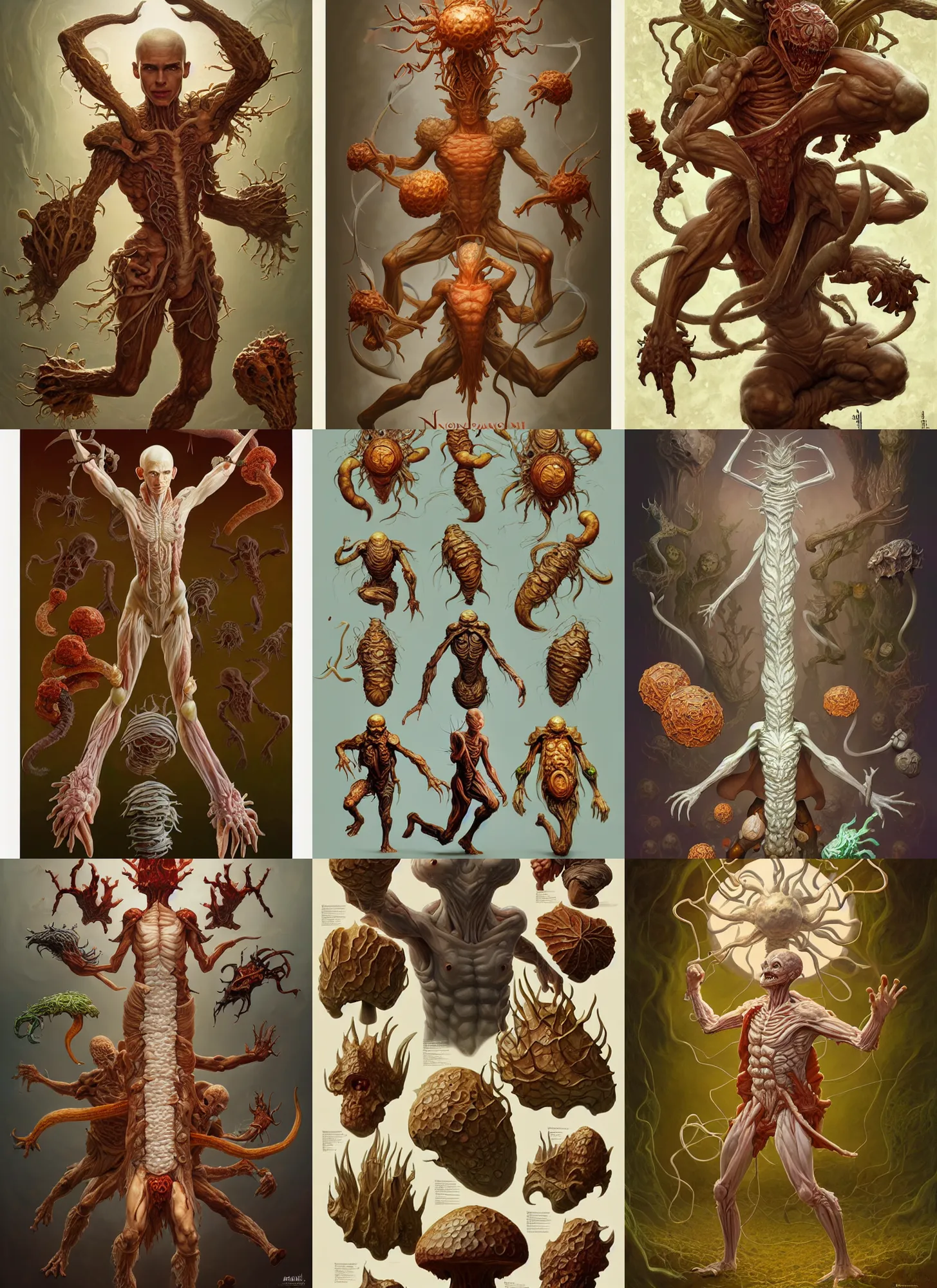 Prompt: full - body d & d mtg cursed fungus anatomy on white background, action pose, intricate, highly detailed, digital painting, artstation, concept art, smooth, sharp focus, illustration, art by norman rockwell emiliano ponzi andrey remnev yoann lossel aaron jasinski, 8 k